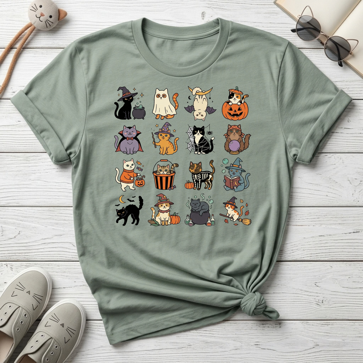 Halloween Cat Grid T-Shirt