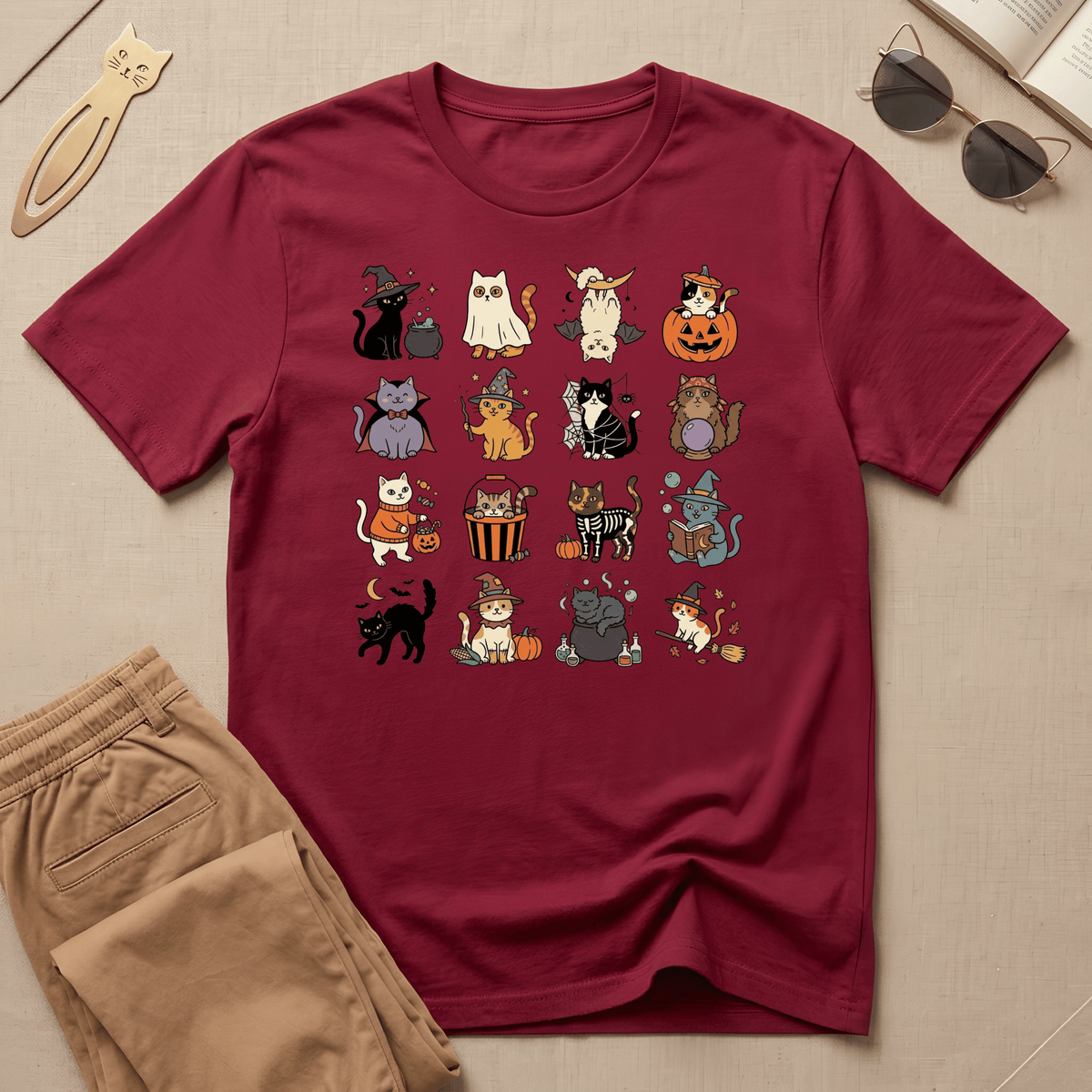 Halloween Cat Grid T-Shirt