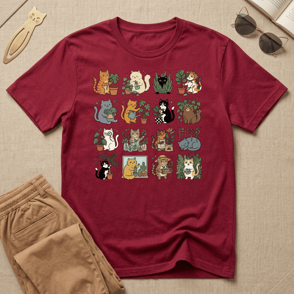 Plants & Cat Grid T-Shirt