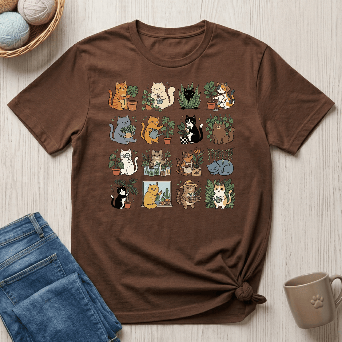 Plants & Cat Grid T-Shirt