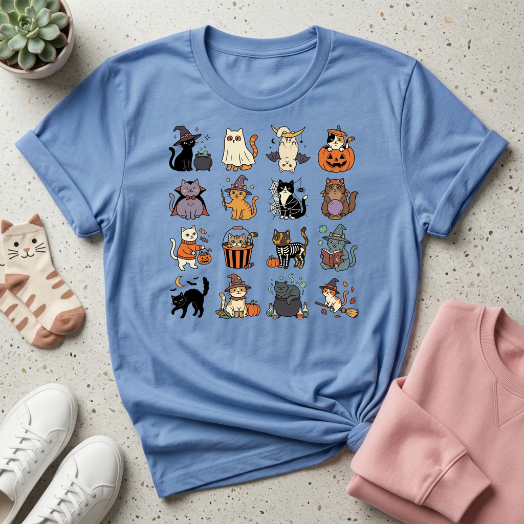 Halloween Cat Grid T-Shirt