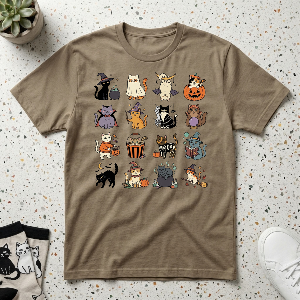 Halloween Cat Grid T-Shirt