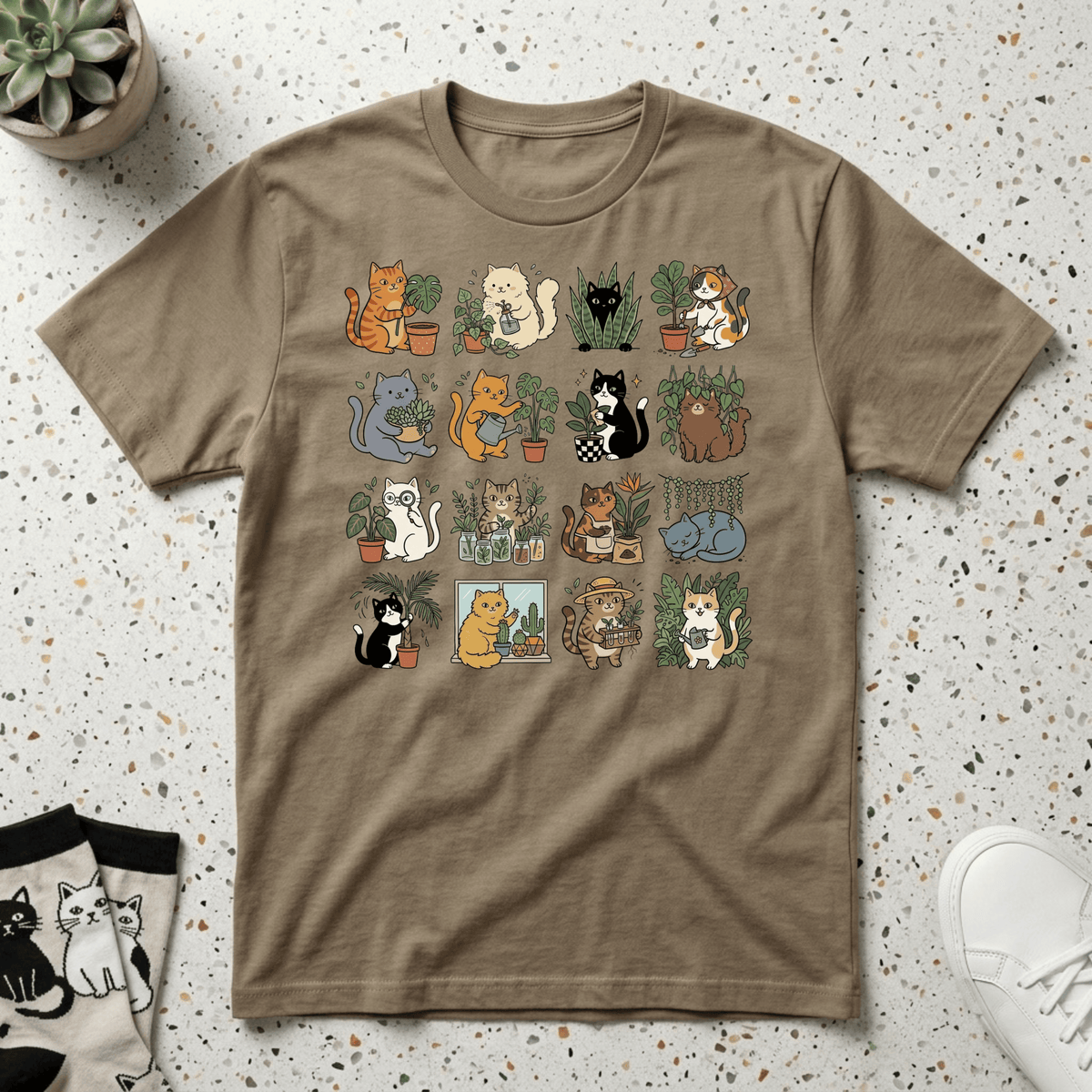 Plants & Cat Grid T-Shirt