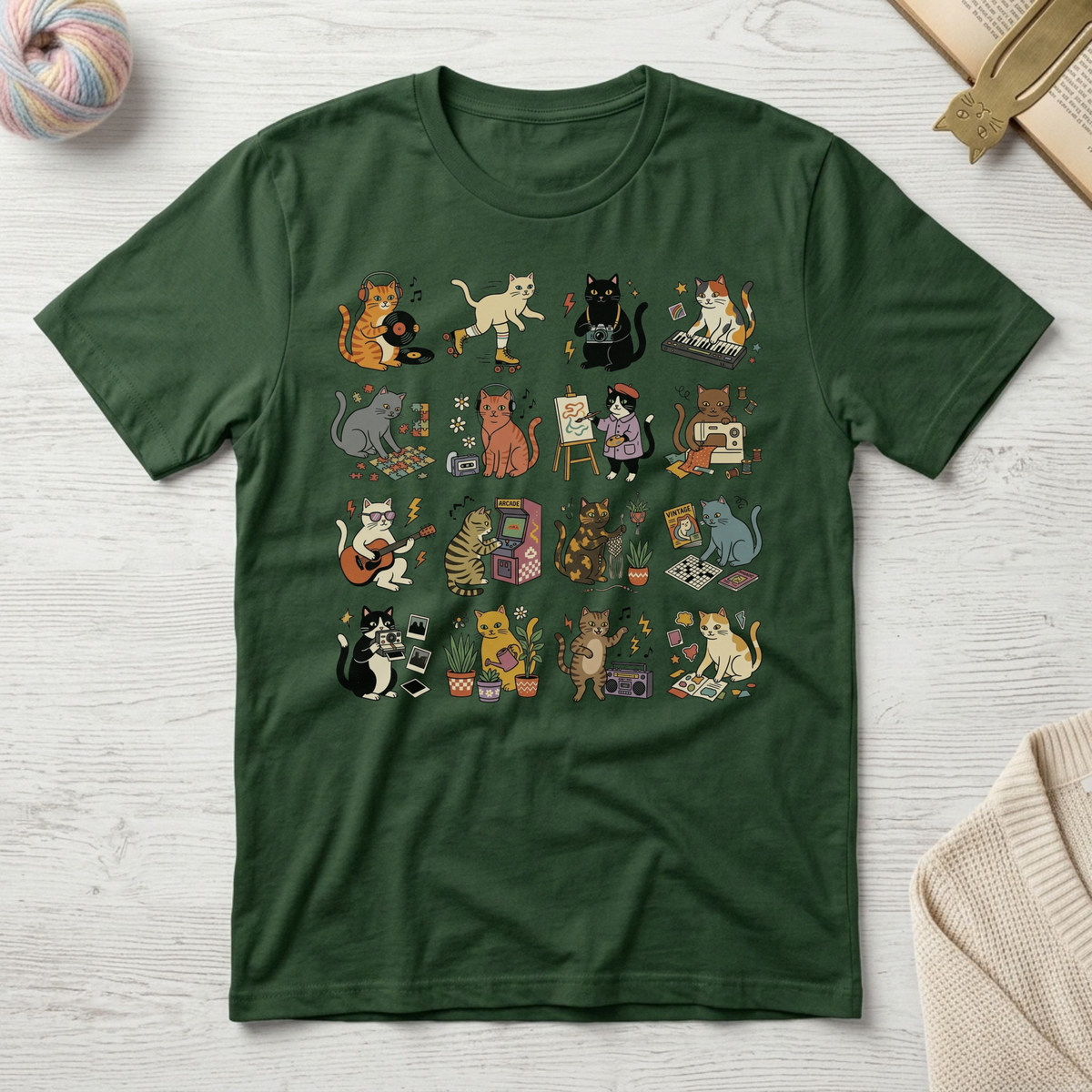 Retro Hobby Cat Grid T-Shirt