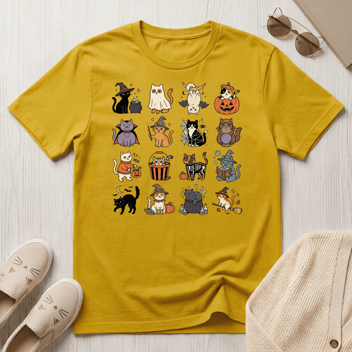 Halloween Cat Grid T-Shirt