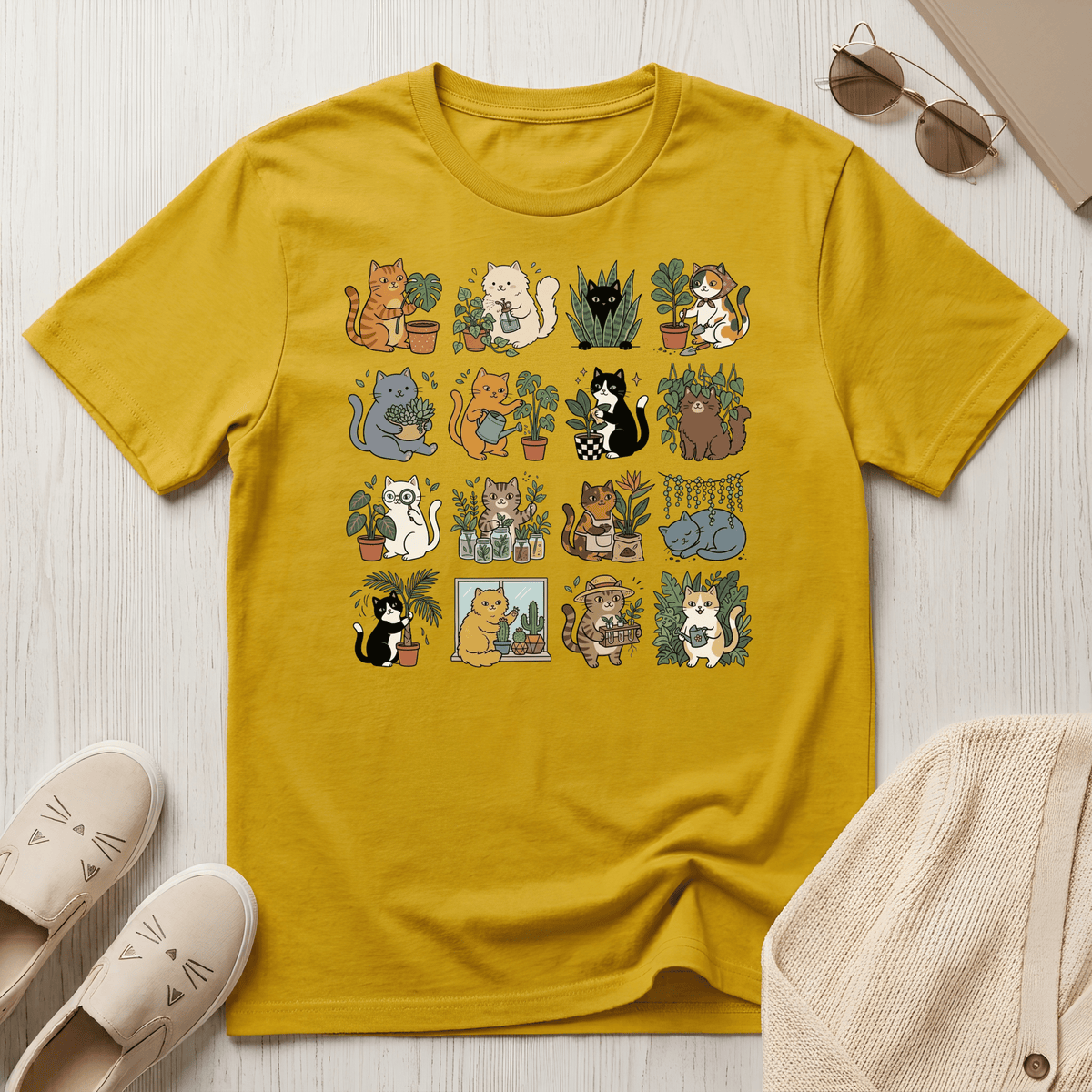 Plants & Cat Grid T-Shirt