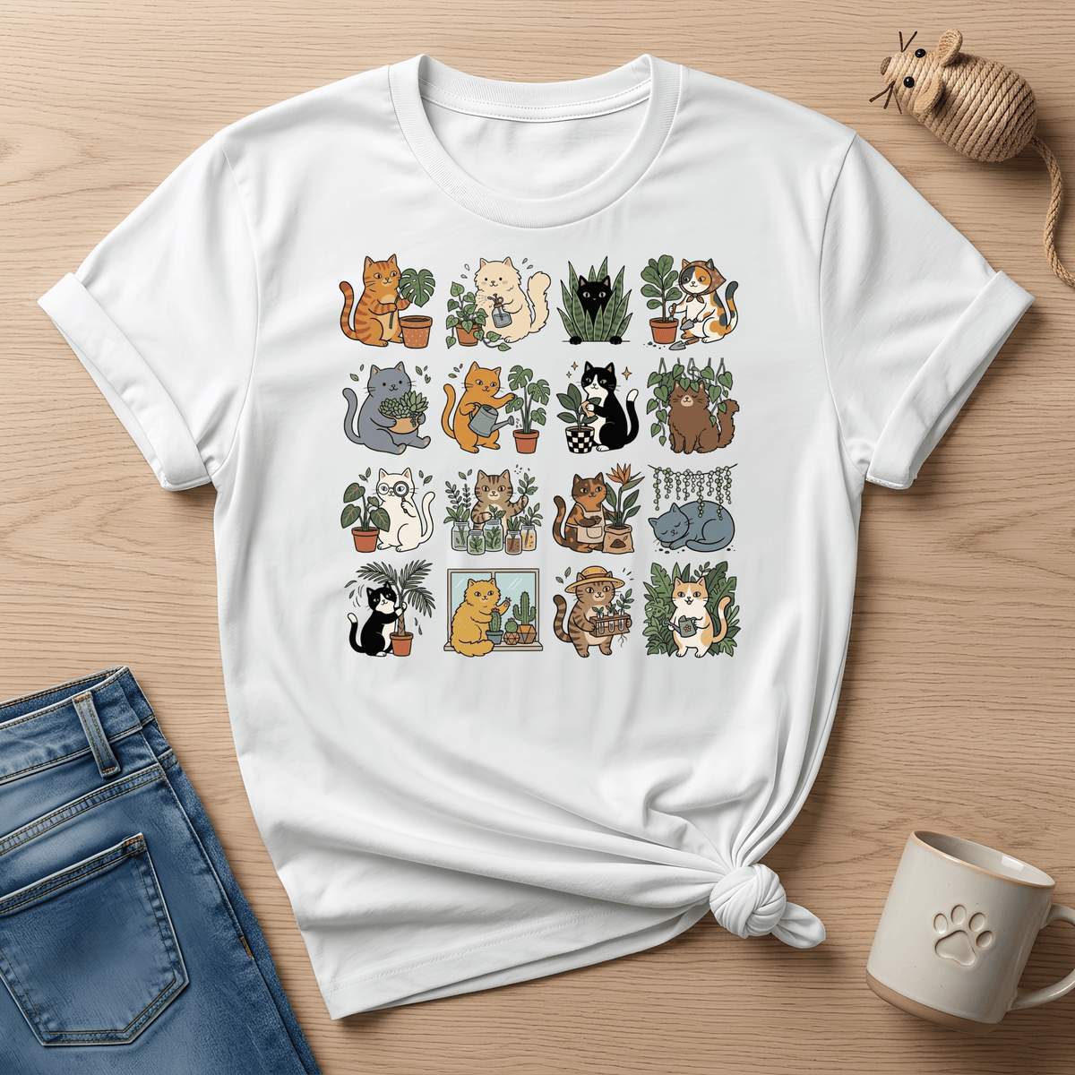 Plants & Cat Grid T-Shirt