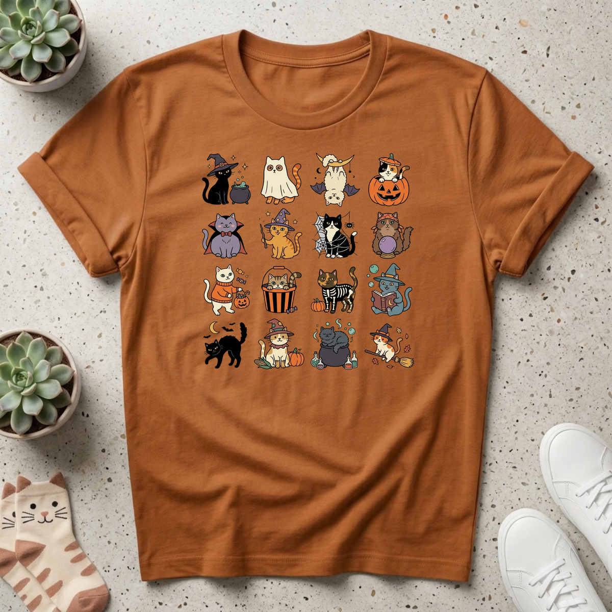 Halloween Cat Grid T-Shirt